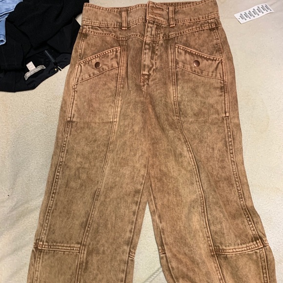 marbled tan and brown pants with stitch detailing - Picture 2 of 5